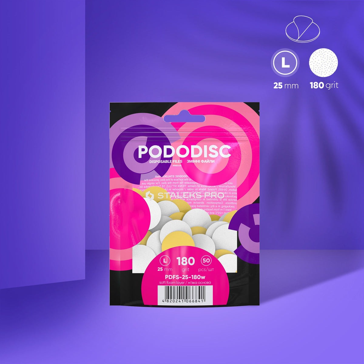 Limas descartáveis brancas em camada de espuma macia para disco de pedicure PODODISC L EXPERT grão 180 (50 unidades)