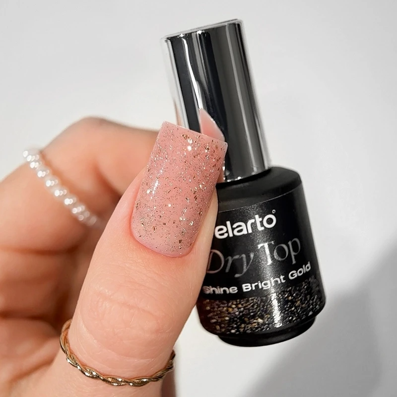 Dry Top Shine Golden Glitter 7ml hybrid top coat with a flash effect