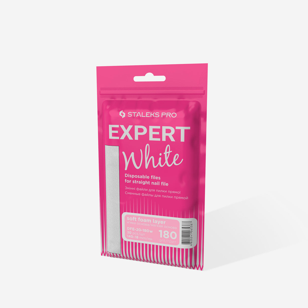 White Straight Disposable Nail Files – Foam layer | EXPERT 20, Grit #180 (30 pcs)