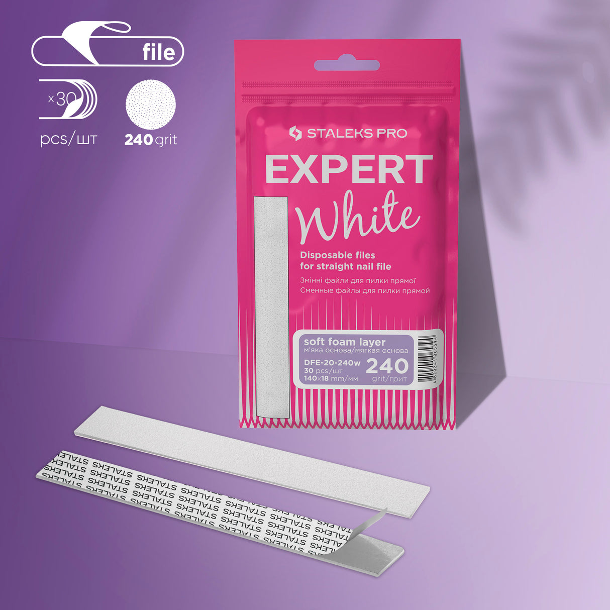 Limas Blancas Desechables Rectas – Capa de espuma | EXPERT 20, Grano #240 (30 Unidades)