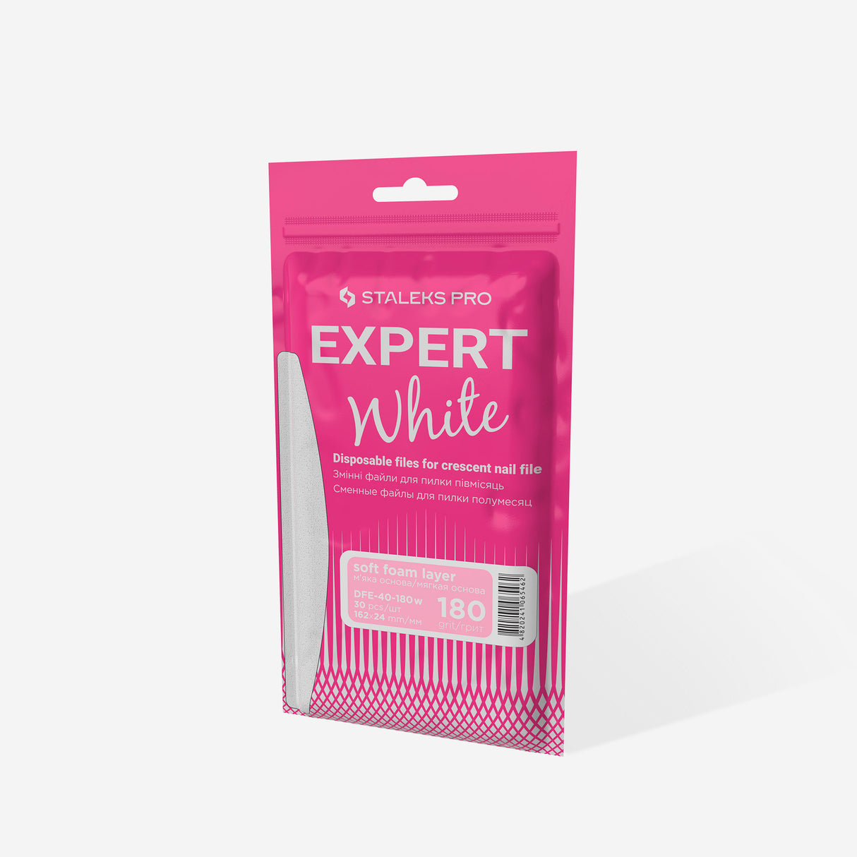 Disposable White Half-Moon Files – Foam layer | EXPERT 40, Grit #180 (30 Units)