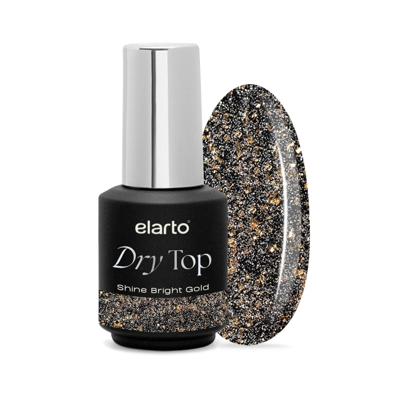 Dry Top Shine Golden Glitter 7ml hybrid top coat with a flash effect