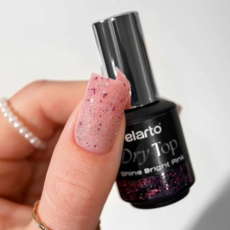Dry Top Shine Bright Pink 7ml hybrid top coat with a flash effect