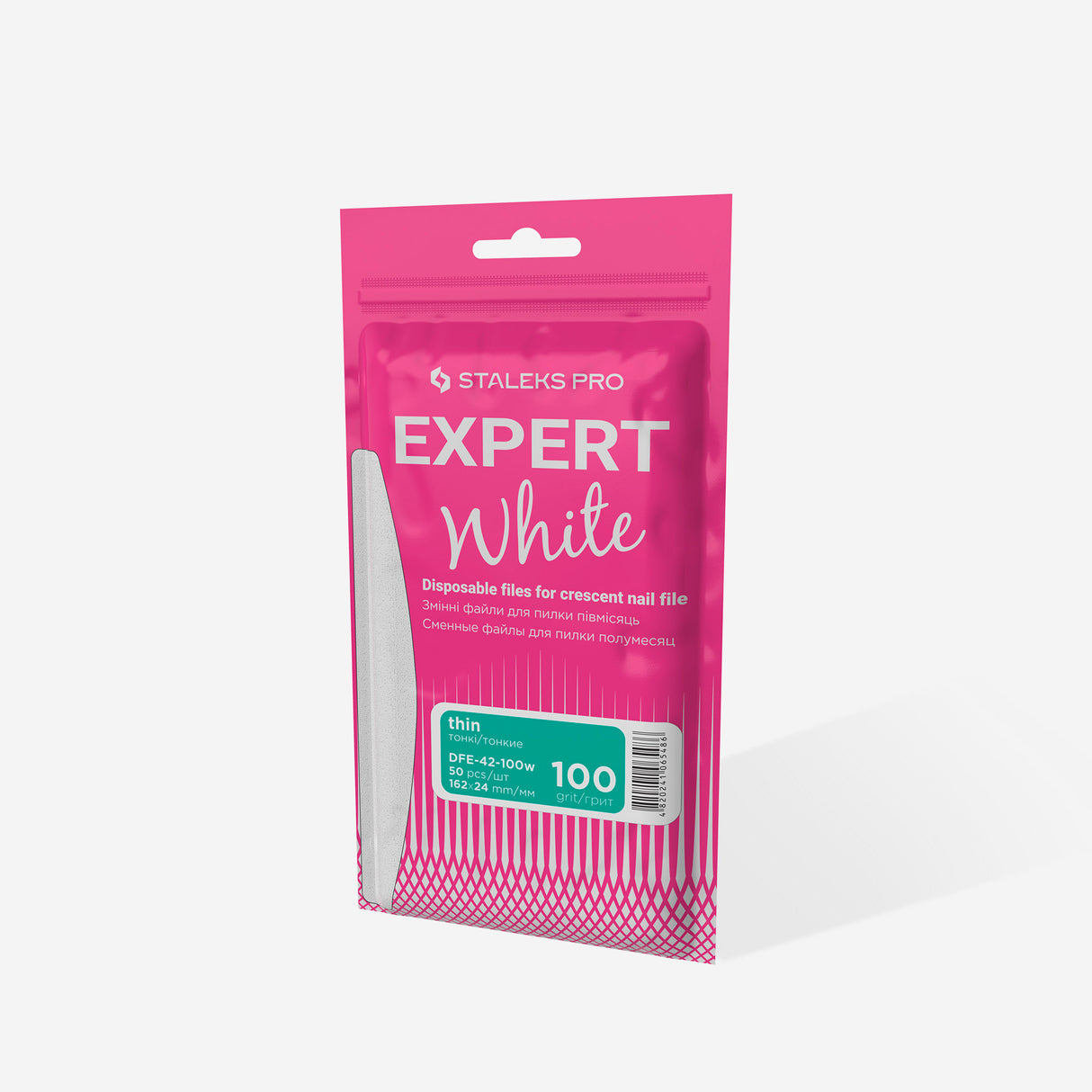 Disposable White Half-Moon Fine Nail Files | EXPERT 42 Grit #100 (50 Units)